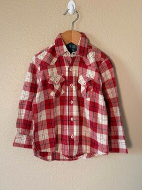 Red and White Plaid Button-Down Shirt by _